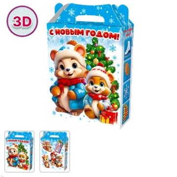 900г. Коробка из картона Подарок хром Лесная банда 170х68х208(+40)мм с игрой и аним, УФ