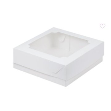 Упаковка для зефира и десертов белая с окном MARSHMALLOW 200х200х70мм (50шт/уп.,150шт/кор)