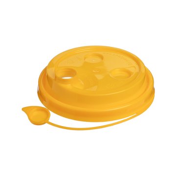 Д90мм. Крышка ПП ЖEЛТАЯ глянцевая с питейником, 50шт/уп, 1000шт/кор
