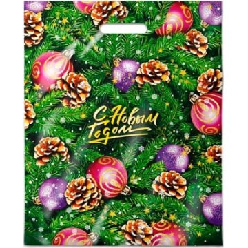 38х47+6(60) Пакет ПЭ с выр.ручкой ламин. НГ Супер ёлка