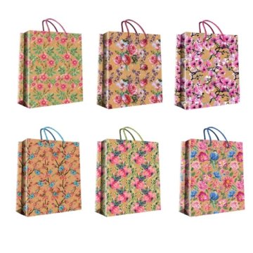 26х32+12см. Пакеты подарочные бумажные Цветы (20шт/упак., 360шт/кор)