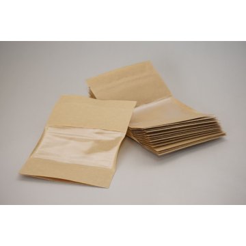 Пакет Дой-Пак бумажный с замком зип-лок, 140х225х(40+40)мм, с окном 70мм, 100шт/уп, 700шт/кор