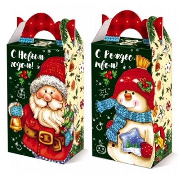 900г. Коробка из картона Новогодняя 110х80х200мм.