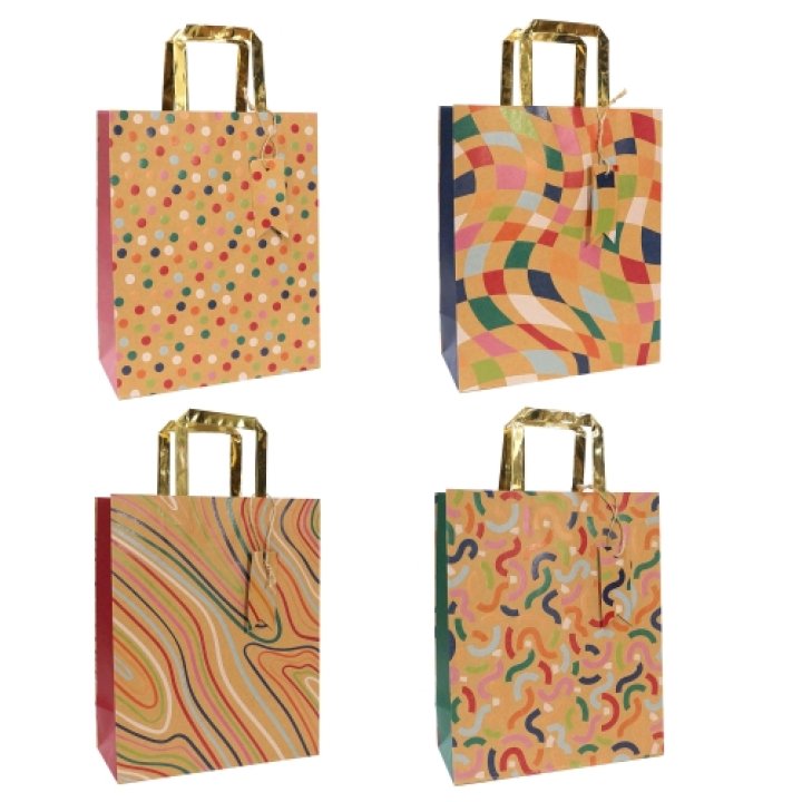 26х32+12см. Подарочный бумажный пакет 4 микс с золотми ручками L585 (12шт/360упак)