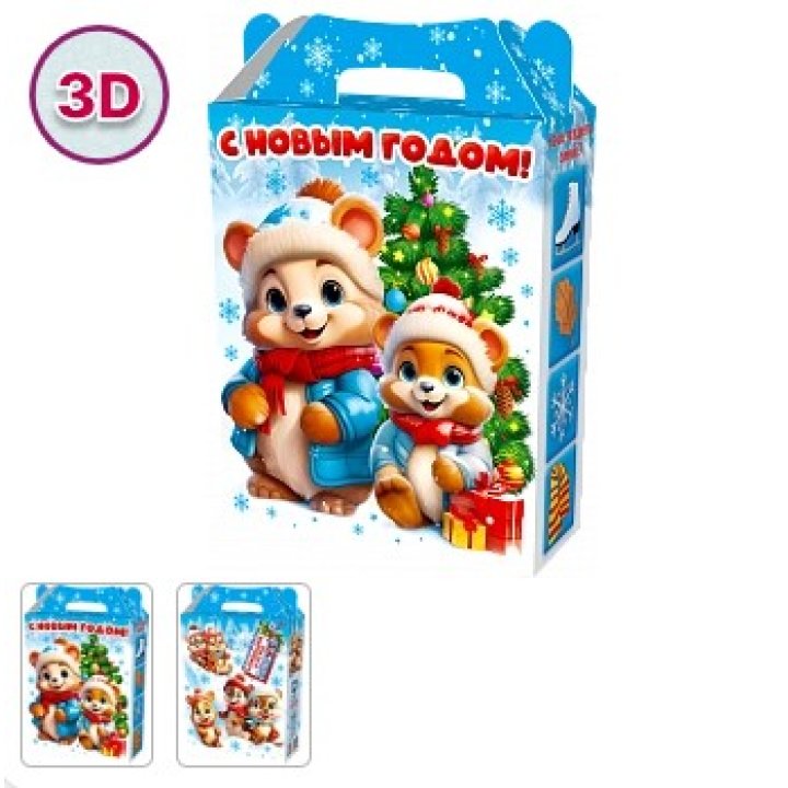 900г. Коробка из картона Подарок хром Лесная банда 170х68х208(+40)мм с игрой и аним, УФ