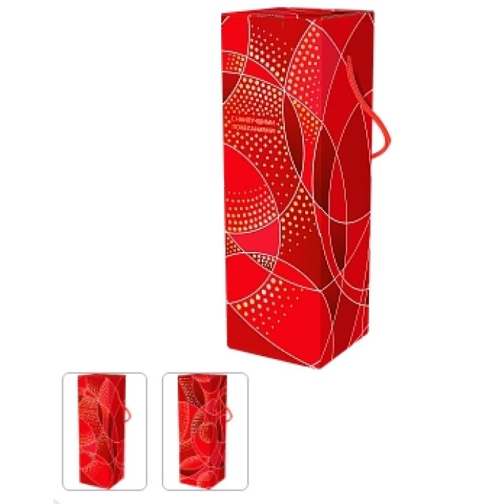 1500г. Коробка под шампанское Красная с верев. ручкой, мат. лам.+тиснение 110х110х370