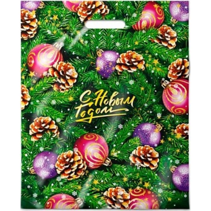 38х47+6(60) Пакет ПЭ с выр.ручкой ламин. НГ Супер ёлка