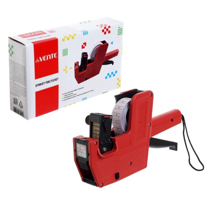Этикет пистолет deVente однострочный. прямоуг. лента 8 символов, 21х12