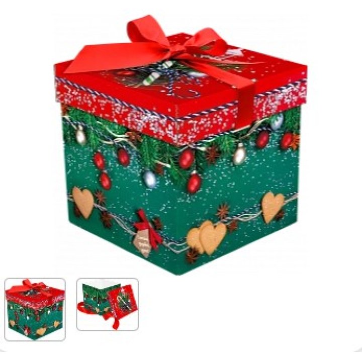 2000г. Коробка из картона Коробка крышка-дно Зеленая 170х170х170мм с атласн лент., УФ+ГЛ