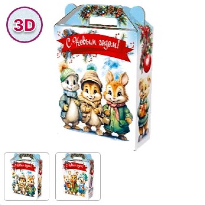 1000г. Коробка из картона Подарок Мультяшки 168х68х209(+39) мм с анимацией, УФ