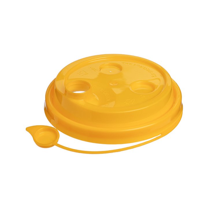 Д80мм. Крышка ПП ЖEЛТАЯ глянцевая с питейником, 50шт/уп, 1000шт/кор