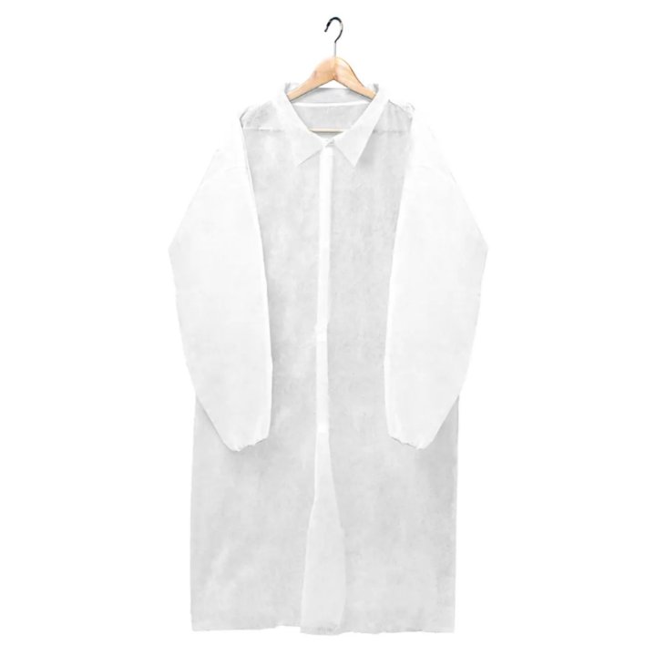 Халат одноразовый БЕЛЫЙ на липучке XХL 52-56р. (25 г/м2) (10шт/упак)