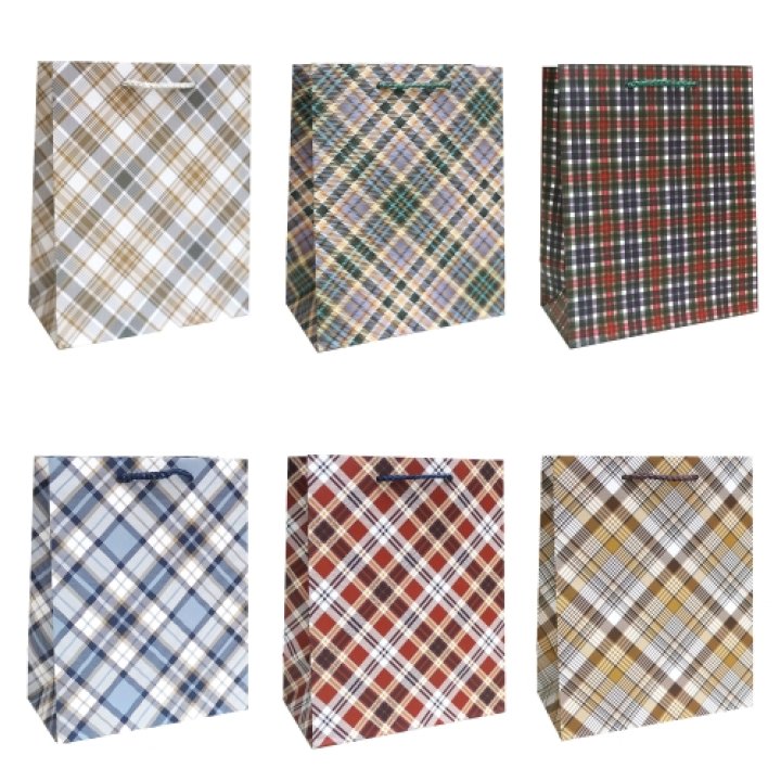 18х23х10 Подарочные пакеты бумажные Матовый Клетка (20шт/упак)